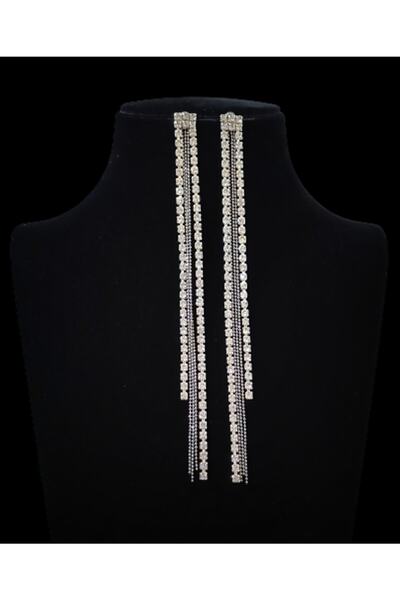 TakıConcept Abiye Sıralı Su Yolu Taşlı Salkım Küpe