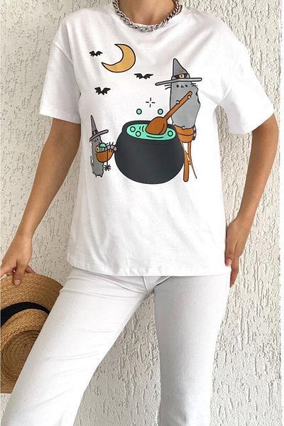 FEMELLE Tricou din bumbac imprimat cu decolteu rotund