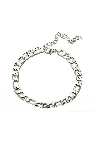 Bijustore Silver Color Figaro Steel Chain Anklet