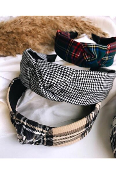 Bobigo Καρό στέμμα, κορδέλα μαλλιών Μπεζ/Πόδι χήνας/πράσινο