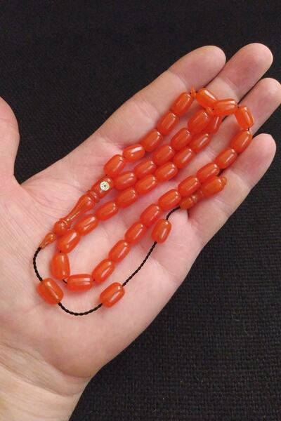 Vip Kehribar Turuncu Zar Kehribar Tesbih - Püskül