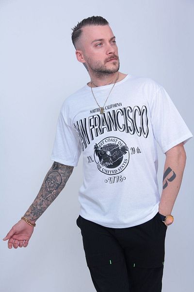 MODAGEN Unisex Λευκό Σαν Φρανσίσκο μπλουζάκι με στάμπα μεγάλου μεγέθους