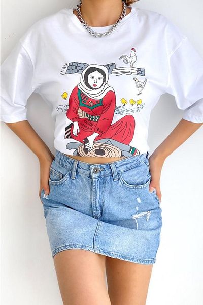FEMELLE Tricou din bumbac imprimat Noul sezon pentru femei