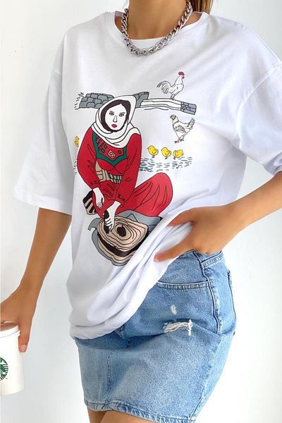 FEMELLE Tricou din bumbac imprimat Noul sezon pentru femei