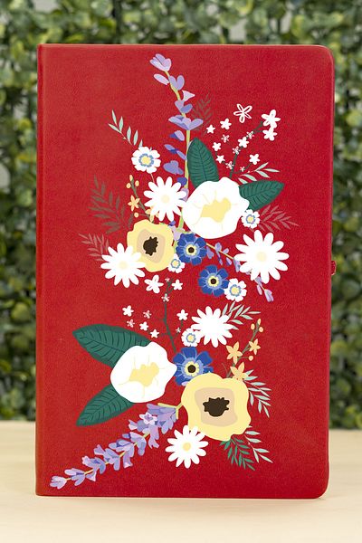 Spoyi Lemon Flower Design Undated Leather Cover Elastic Red Agenda Notebook