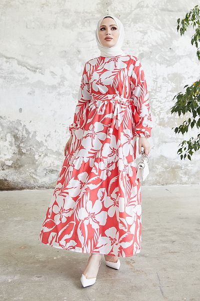 benguen 431 Μοτίβο λουλουδιών Φόρεμα Hijab Ρόδι Λουλούδι