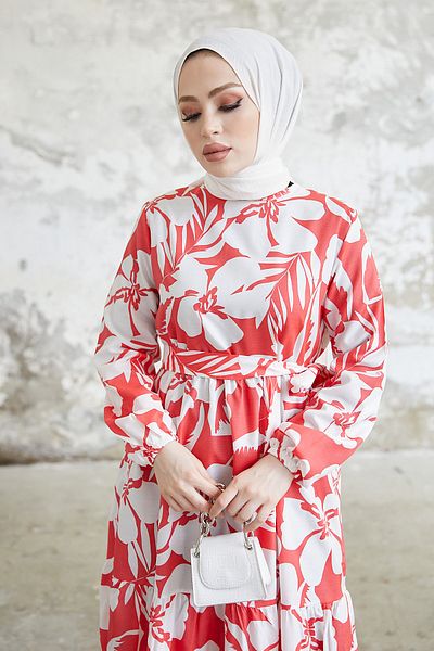 benguen 431 Μοτίβο λουλουδιών Φόρεμα Hijab Ρόδι Λουλούδι