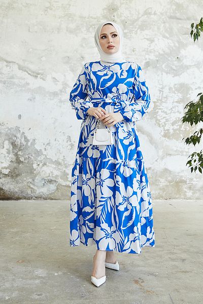 benguen 431 Rochie Hijab Motiv Floral Albastru