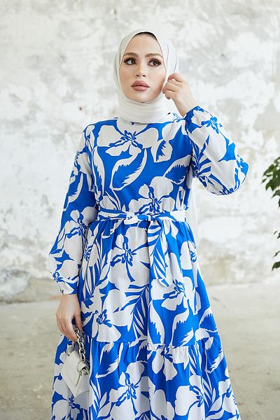 benguen 431 Rochie Hijab Motiv Floral Albastru