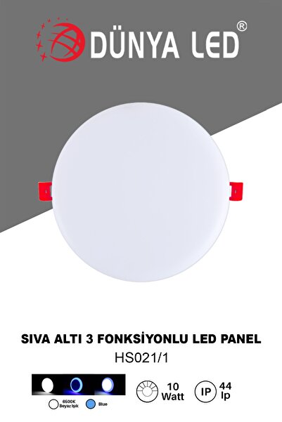 DÜNYA LED Hs.021/1 10w Sıva Altı Ayarlanabilir 3 Fonksiyonlu Akrilik Led Pane...