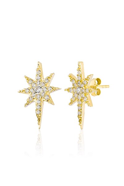 Zanaatsilver 925 Ayar Gümüş 14k Altın Kaplama Kuzey Yıldızı Modeli Küpe