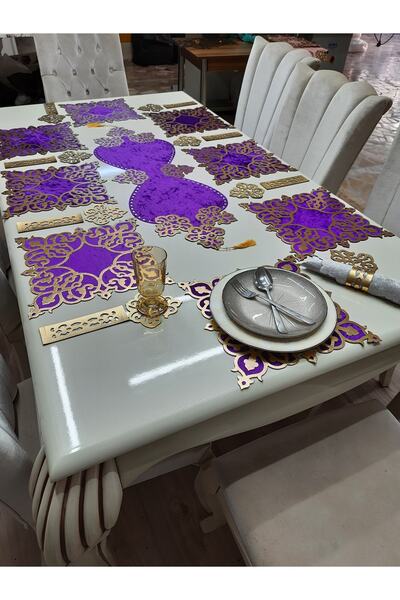SEHARA Kadife/runner/amerikan Servis/yemek Sunum Takımı/8 Kişilik/25 Parça