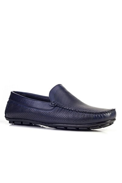 Cabani Laser Cut Genuine Leather Navy Blue Men's Loafer