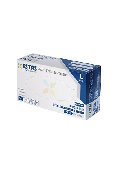 ESTAŞ قفازات 100% نيتريل خالية من البودرة 100 قطعة مقاس L إنتاج محلي 100%