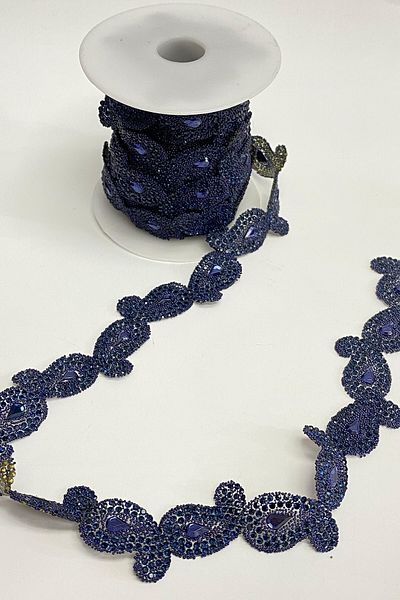 Hobigram Panglică decorativă Model de șal bleumarin Aplicație de piatră cu panglică adezivă – Panglică decorativă, design elegant –