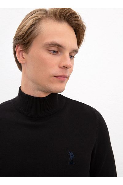 U.S. Polo Assn. Pulover pentru bărbați cu guler clasic, negru