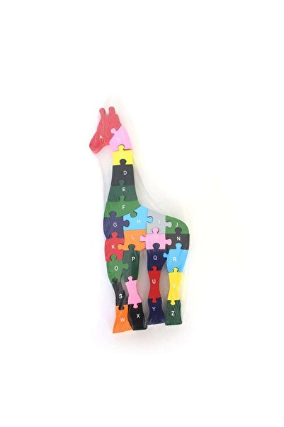 pasajdanal Ahşap Zürafa Figürlü Sayı , Renk Ve Harf Öğretici 26 Parça Puzzle