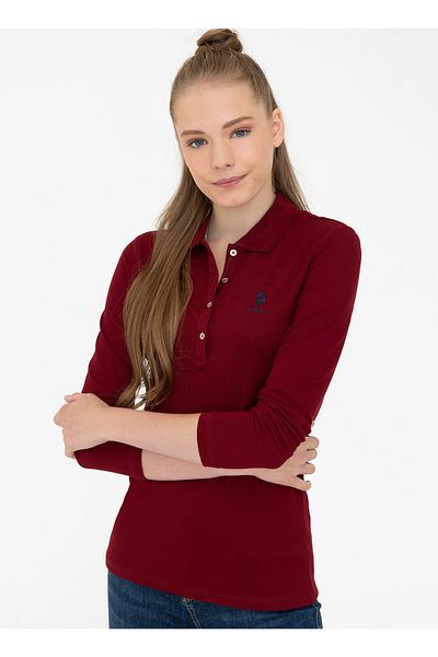 U.S. Polo Assn. Hanorac de damă cu guler polo roșu Claret Tpg-sk021