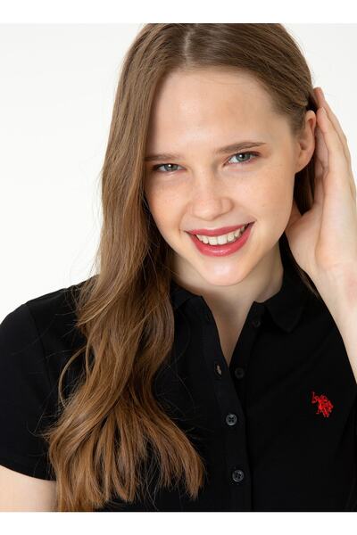 U.S. Polo Assn. Gtp-ıy022 Tricou negru pentru damă, cu model standard, cu guler polo