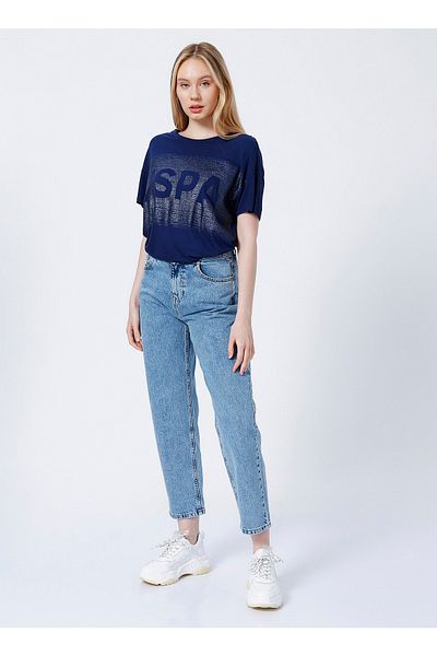 U.S. Polo Assn. Tricou pentru damă, albastru bleumarin, cu decolteu, cu croială confortabilă