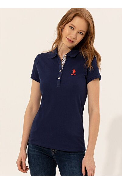 U.S. Polo Assn. Tp0122 Polo Yaka Slim Fit Düz Lacivert Kadın T-shirt