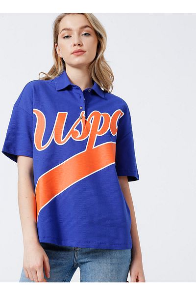 U.S. Polo Assn. Tricou de damă albastru cu gât polo Funtal