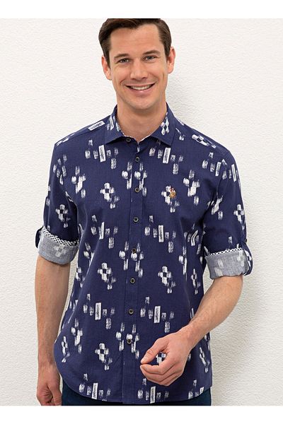 U.S. Polo Assn. Мъжка тъмносиня риза от ленен микс - Hydra