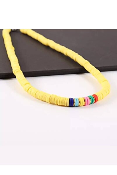 ESUSO قلادة نسائية من الخرز فيمو باللون الأصفر