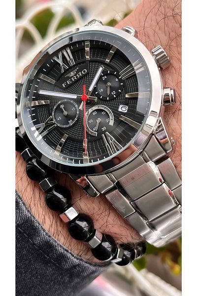 FERRO Steel Cord VIP Model Silver Color Functions Active Men's Wristwatch Bracelet