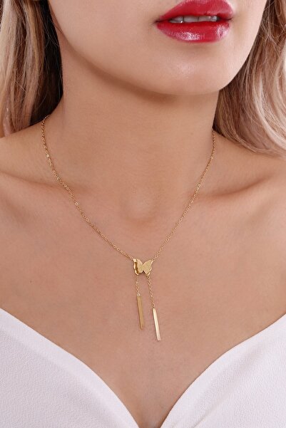 Bhs life Gold Kelebek Figürlü Zincir Çelik Kolye