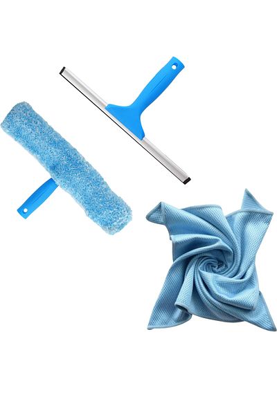 AYLA STAND Metal Headed Glass Check Glass Cleaner 45 Cm + 45 Cm plush and its Apparatus + 50x50 Microfiber Glass Cloth + Apparatus