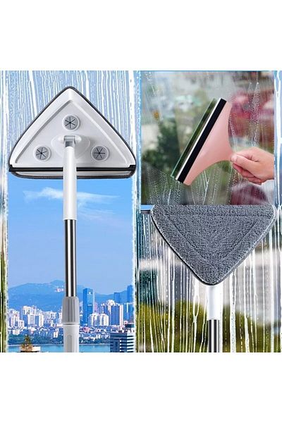 AYLA STAND Ihirli Triangle Mop with 2 Spare Cloths, Glass and Parquet Cleaning Check, Gift