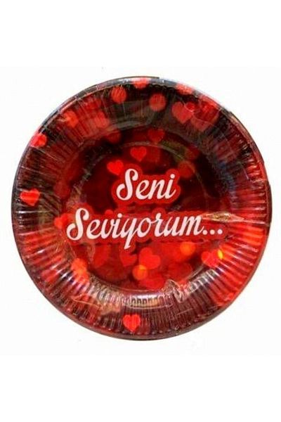 Happyland Valentine's Day Red 24 Pieces I Love You Printed Cardboard Plates