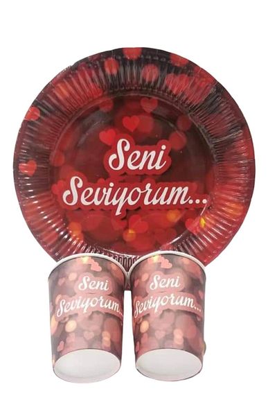Happyland Valentine's Day Red I Love You 16-Piece Plate 16-Piece Cup Cardboard