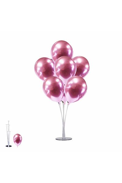 Happyland Pink Balloon Stand - 1 Stand and 10 Chrome Balloons