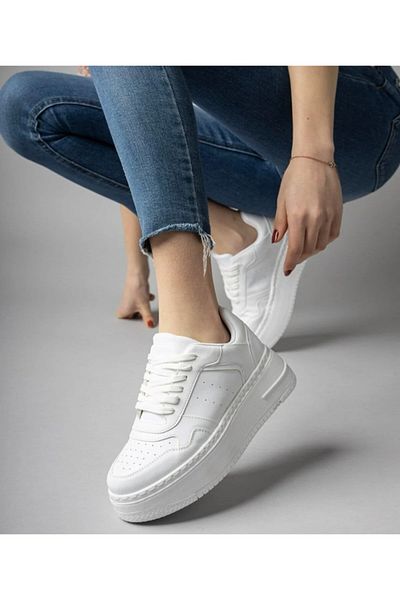 Aleza Shoes Tenis de damă alb cu talpă groasă