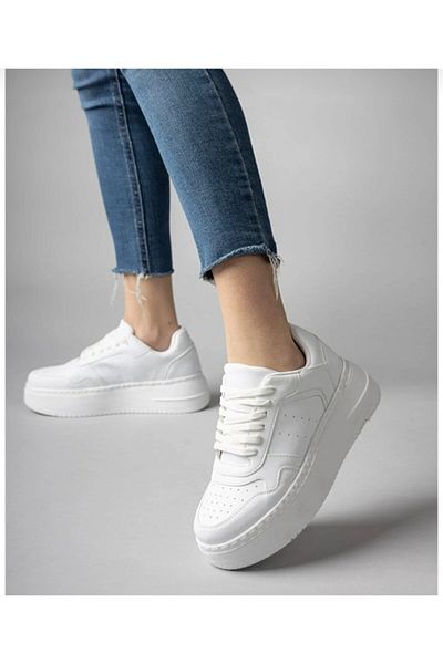 Aleza Shoes Tenis de damă alb cu talpă groasă