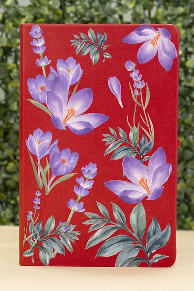 Spoyi Winter Flower Designed Undated Leather Covered Red Agenda Notebook