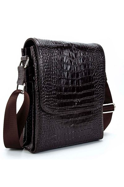 KANGAROO KINGDOM Men's Messenger Bag - Brown, Large Size, Crocodile Crocodile Genuine Cowhide Leather 3122-ck