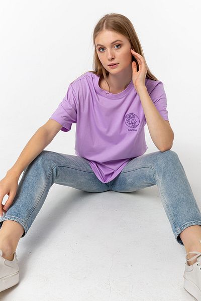 Nur Aka by Nurteks Achaeans Embroidered Lilac 100% Cotton Oversize Large Size T-shirt