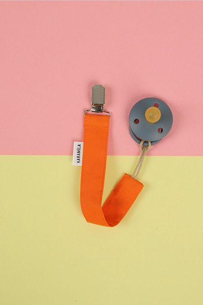 KARAMİLA 100% Cotton Orange Fabric Pacifier Strap - Pacifier Chain - Newborn Baby Gift
