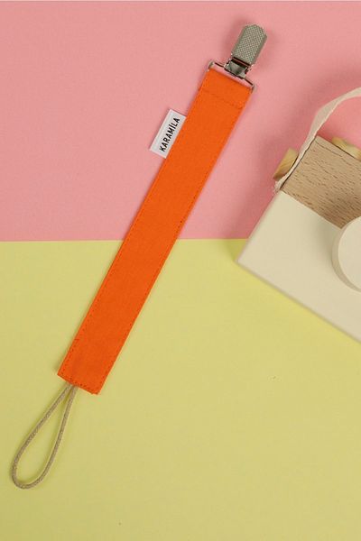 KARAMİLA 100% Cotton Orange Fabric Pacifier Strap - Pacifier Chain - Newborn Baby Gift