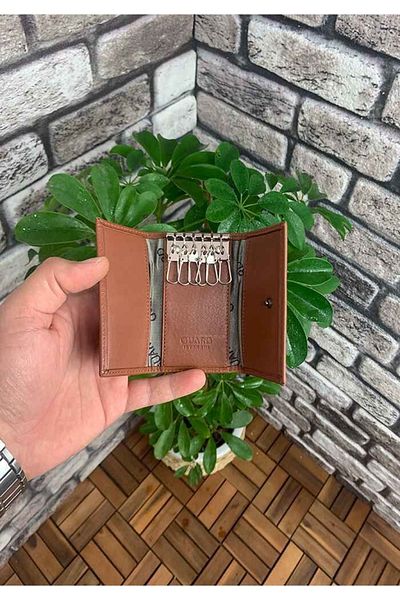 GUARD Tan Leather Keychain - Open Design