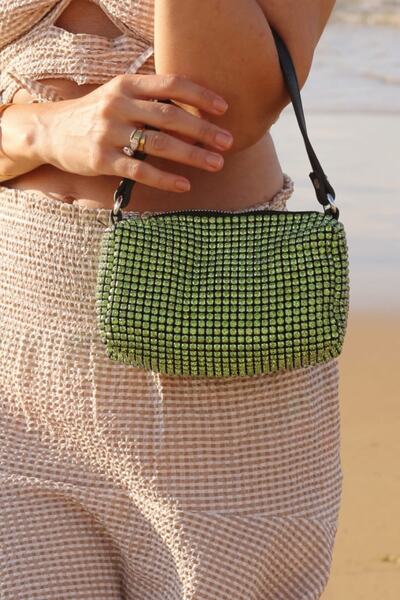 Moom Bag Жіноча вечірня сумка через плече з зеленим каменем
