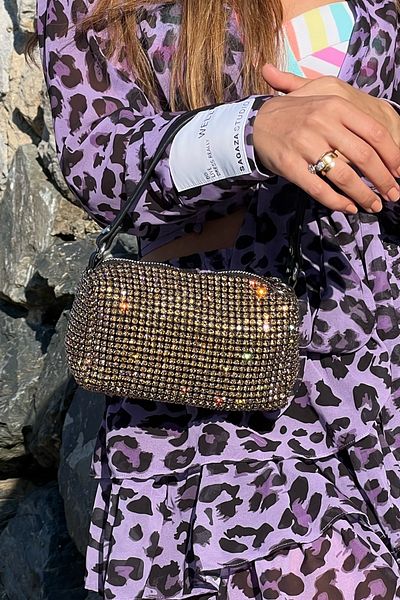 Moom Bag Geantă de umăr pentru rochie de seară Gold Stone pentru femei