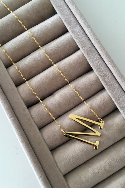 Histakı Gold Altın Kaplama Iri Plaka Harf Kolye M Harfi