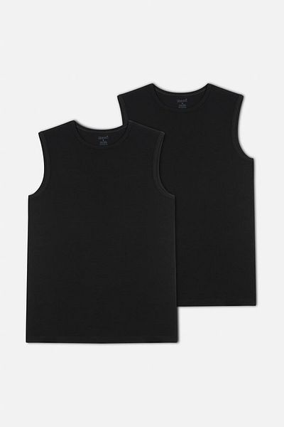 Kom Pack of 2 Solid Color Round Collar Sleeveless Men's Undershirt