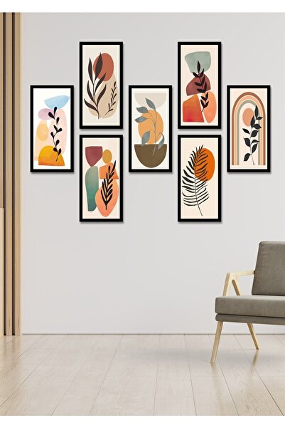 NT Handmade 7 Parça Bohem Yapraklar Duvar Dekoru - Salon Oturma Yatak Odası Mutfak Ofis Antre Için Tablo Seti