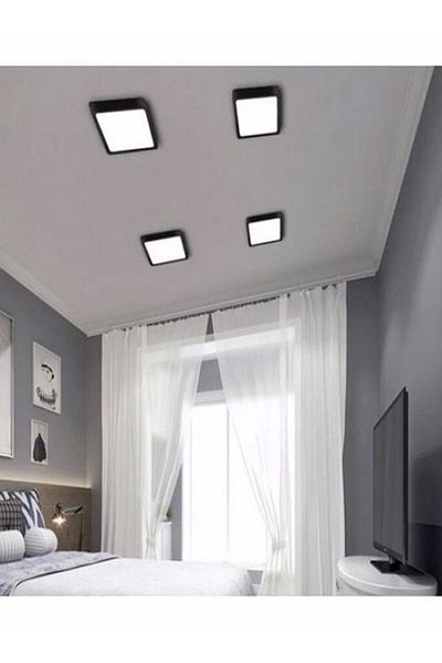 KADERTEKNO Led Ceiling WC Pantry Office Lamp 24 W Square Luminaire Surface Mounted Black Case White Light 6500 K 220 V