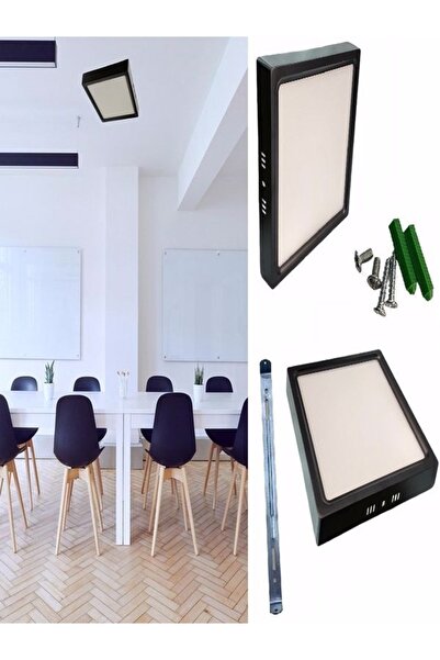 KADERTEKNO Led Tavan Wc Kiler Ofis Lambası 24 W Kare Armatür Sıva Üstü Siyah Kasa Beyaz Işık 6500 K 220 V